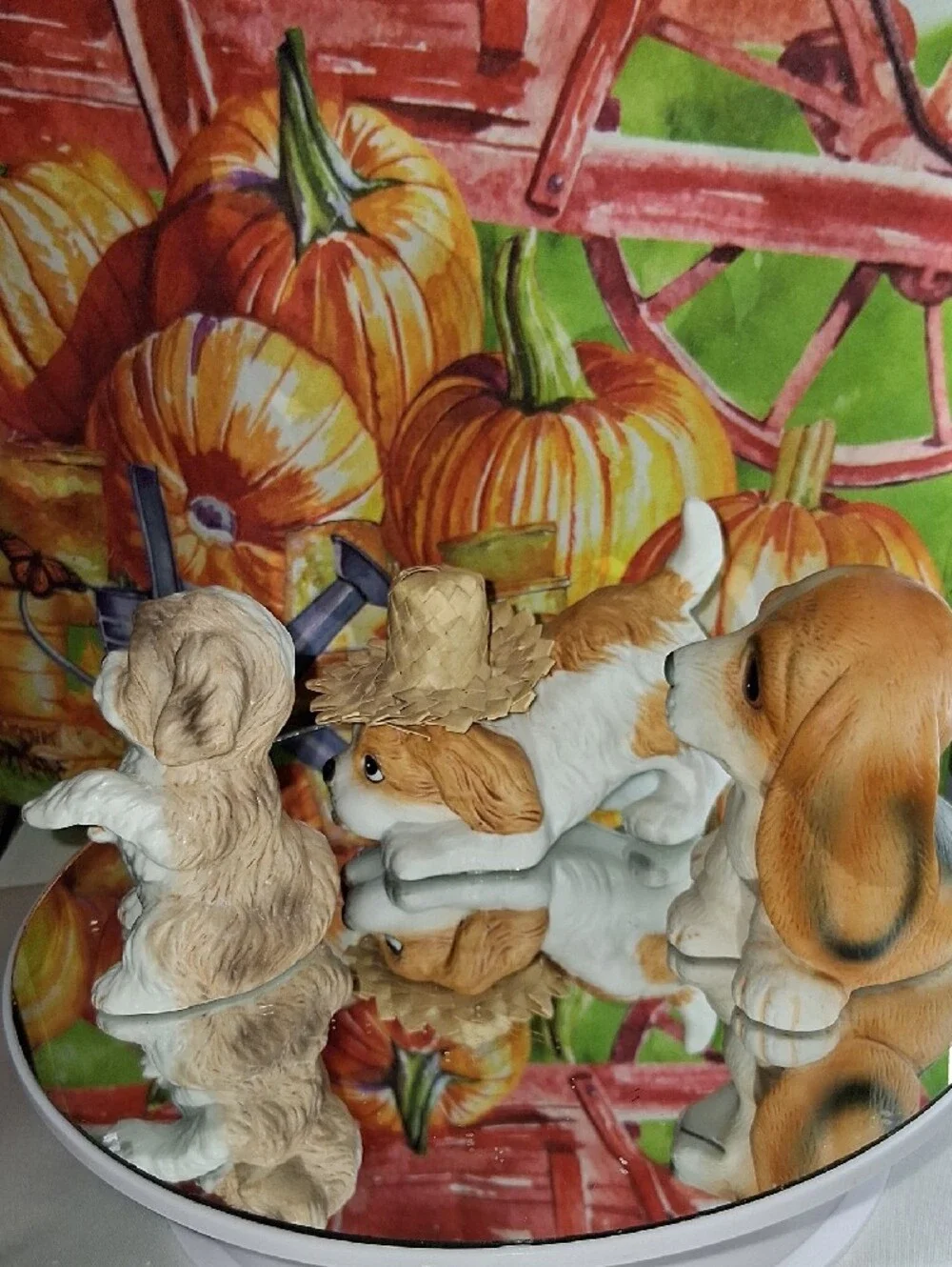 Homco Brown & White Ceramic Dog Figurine Set